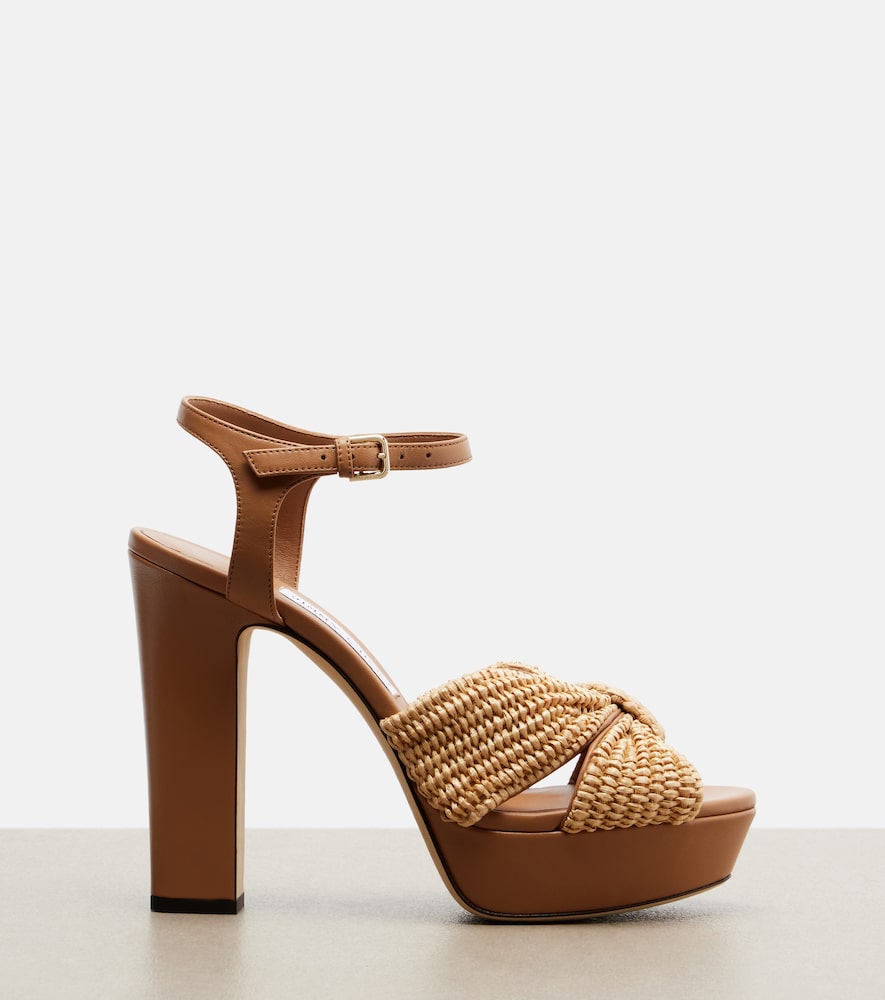 Jimmy Choo Heloise raffia and leather sandals - Beige High Heels