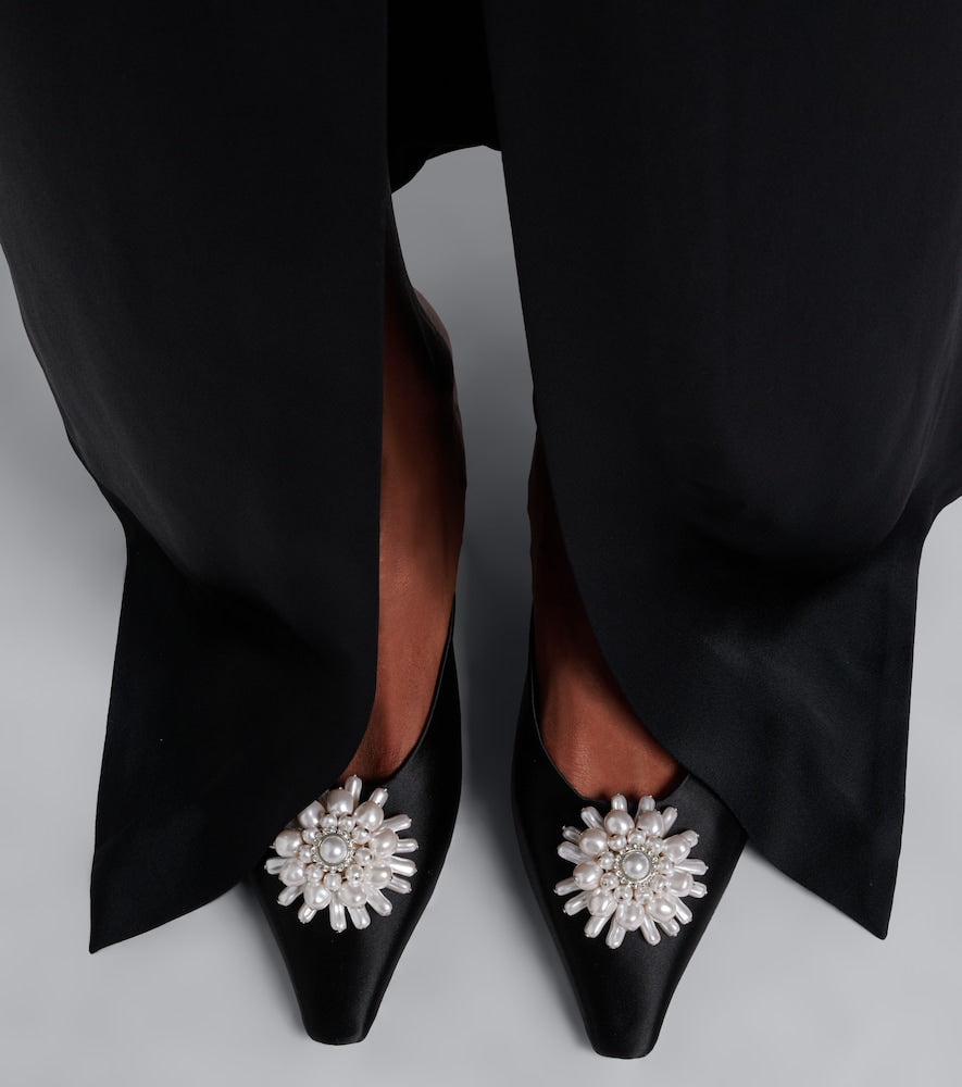 Jimmy Choo Ines embellished satin mules - Black Mid Heel Pumps