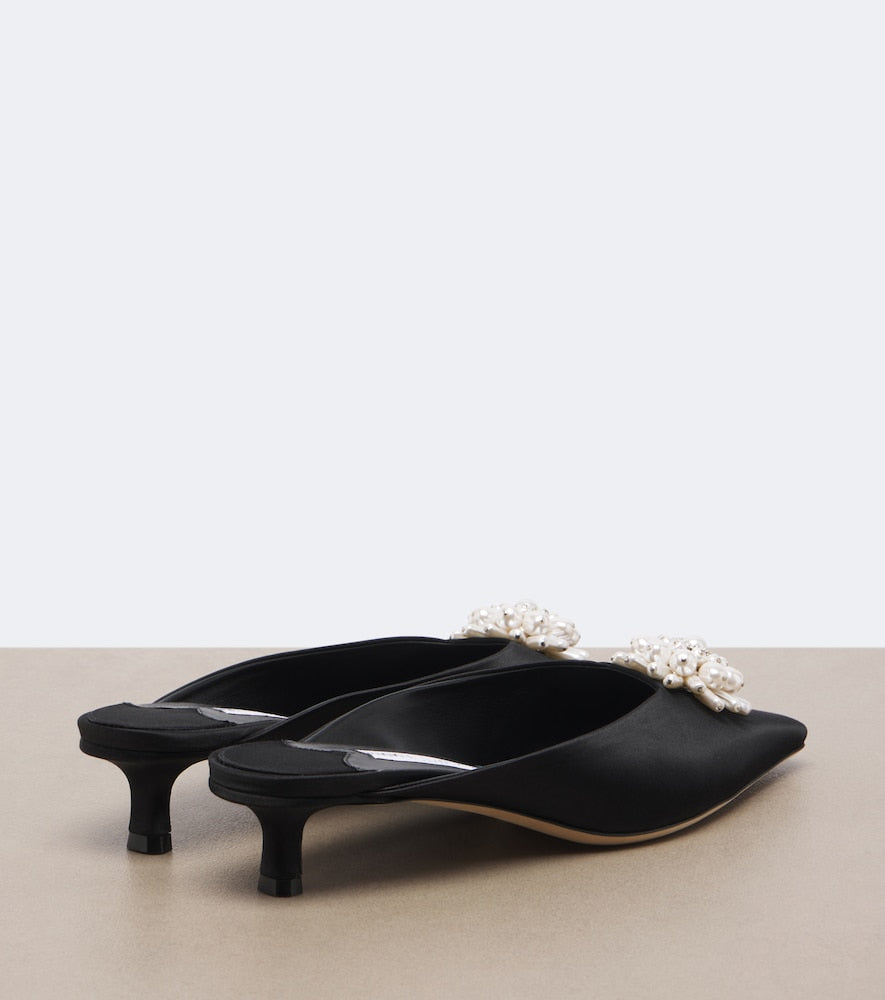 Jimmy Choo Ines embellished satin mules - Black Mid Heel Pumps