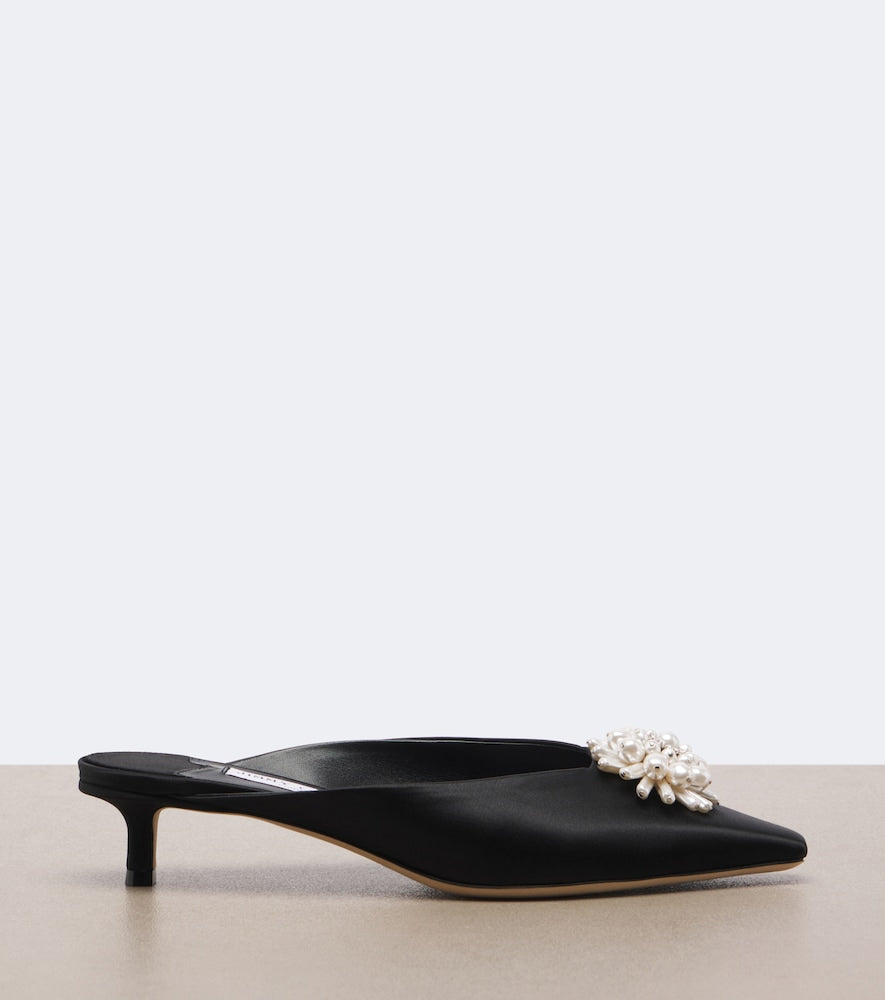 Jimmy Choo Ines embellished satin mules - Black Mid Heel Pumps