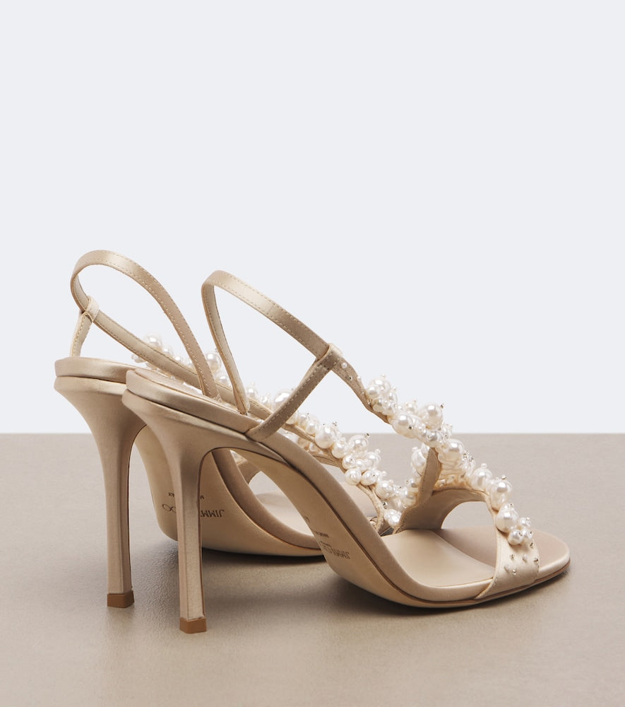 Jimmy Choo Irina embellished satin slingback sandals - Beige High-Heel Sandals