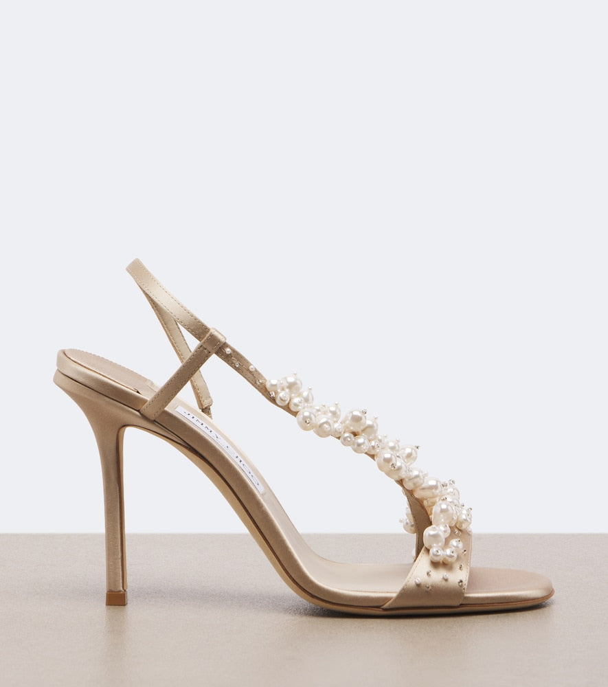 Jimmy Choo Irina embellished satin slingback sandals - Beige High-Heel Sandals