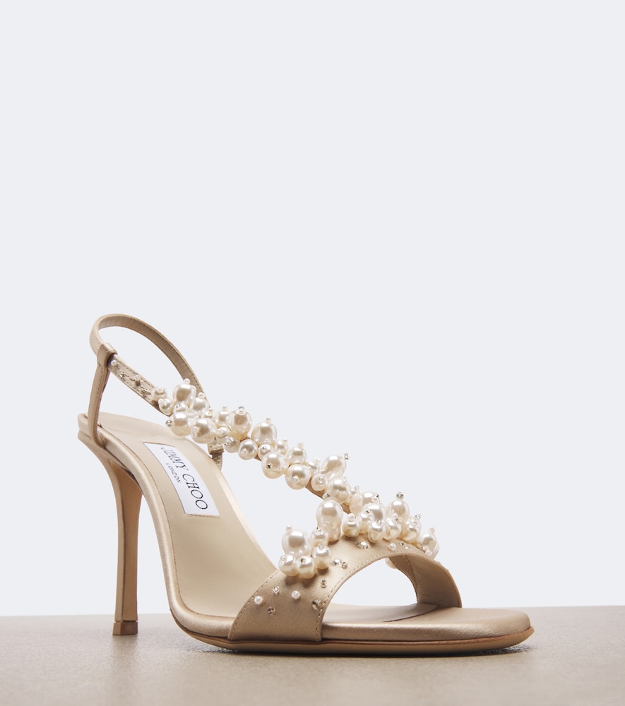 Jimmy Choo Irina embellished satin slingback sandals - Beige High-Heel Sandals