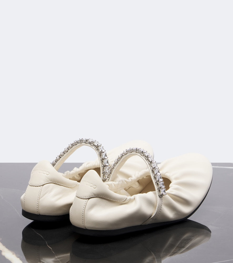 Jimmy Choo Jade embellished leather Mary Jane flats - White Ballerina Flats