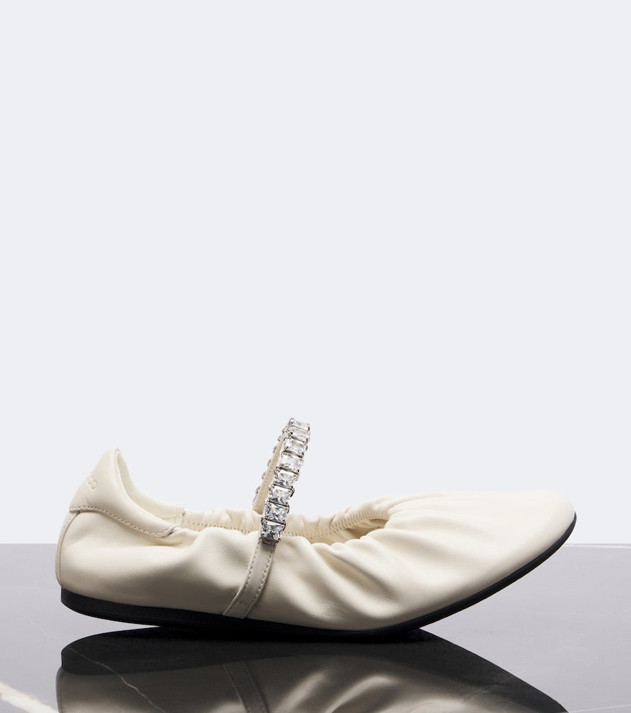 Jimmy Choo Jade embellished leather Mary Jane flats - White Ballerina Flats