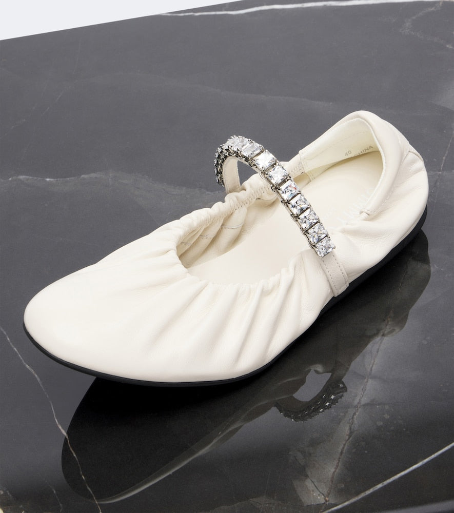 Jimmy Choo Jade embellished leather Mary Jane flats - White Ballerina Flats