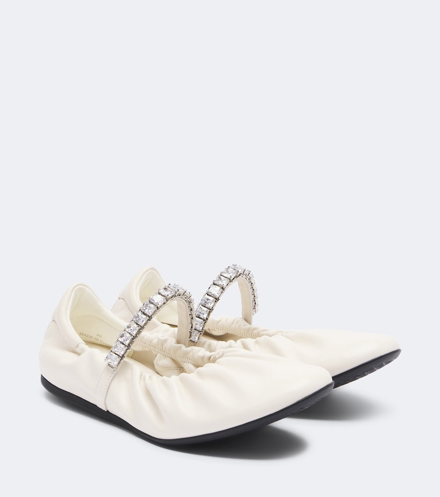 Jimmy Choo Jade embellished leather Mary Jane flats - White Ballerina Flats
