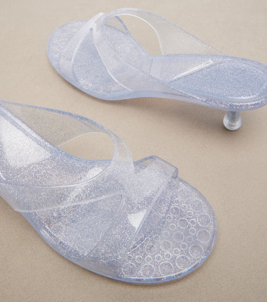Jimmy Choo Jelly Drop glitter TPU mules in Transparent - Heeled Sandals
