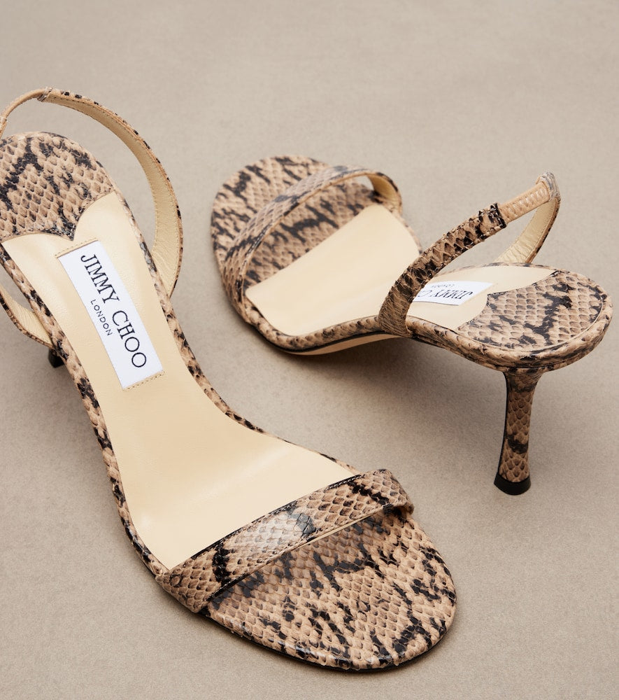 Jimmy Choo Jenn snake-effect leather slingback sandals - Beige Mid Heel Sandals
