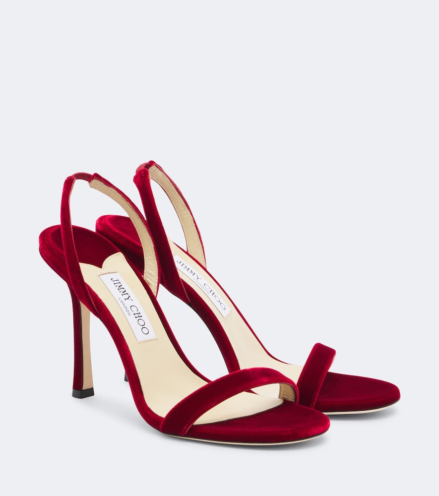 Red Jimmy Choo Jenn velvet slingback sandals - High-Heel Sandals