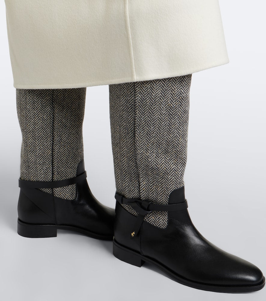 Jimmy Choo Lawton herringbone and leather knee-high boots - Black Flat Boots