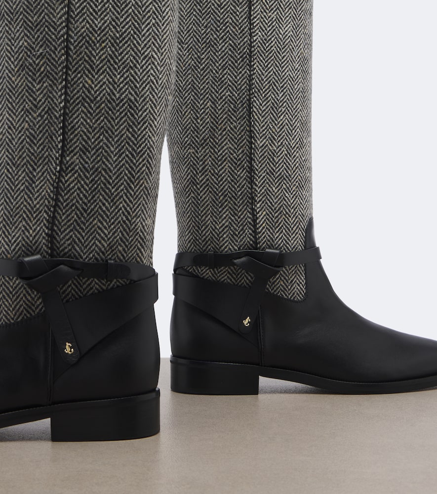 Jimmy Choo Lawton herringbone and leather knee-high boots - Black Flat Boots
