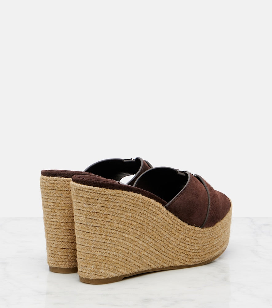 Brown Jimmy Choo Leda 100 suede espadrille wedges - High Espadrilles