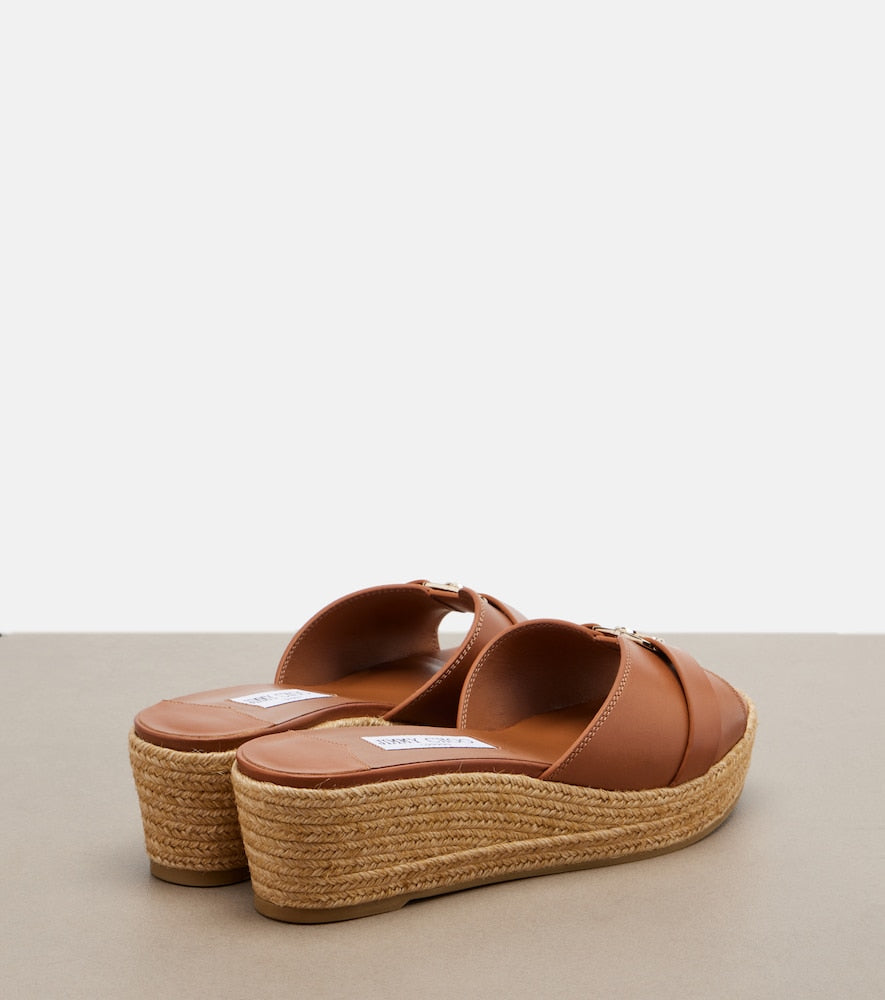 Jimmy Choo Leda leather espadrille wedges in Brown - High Espadrilles