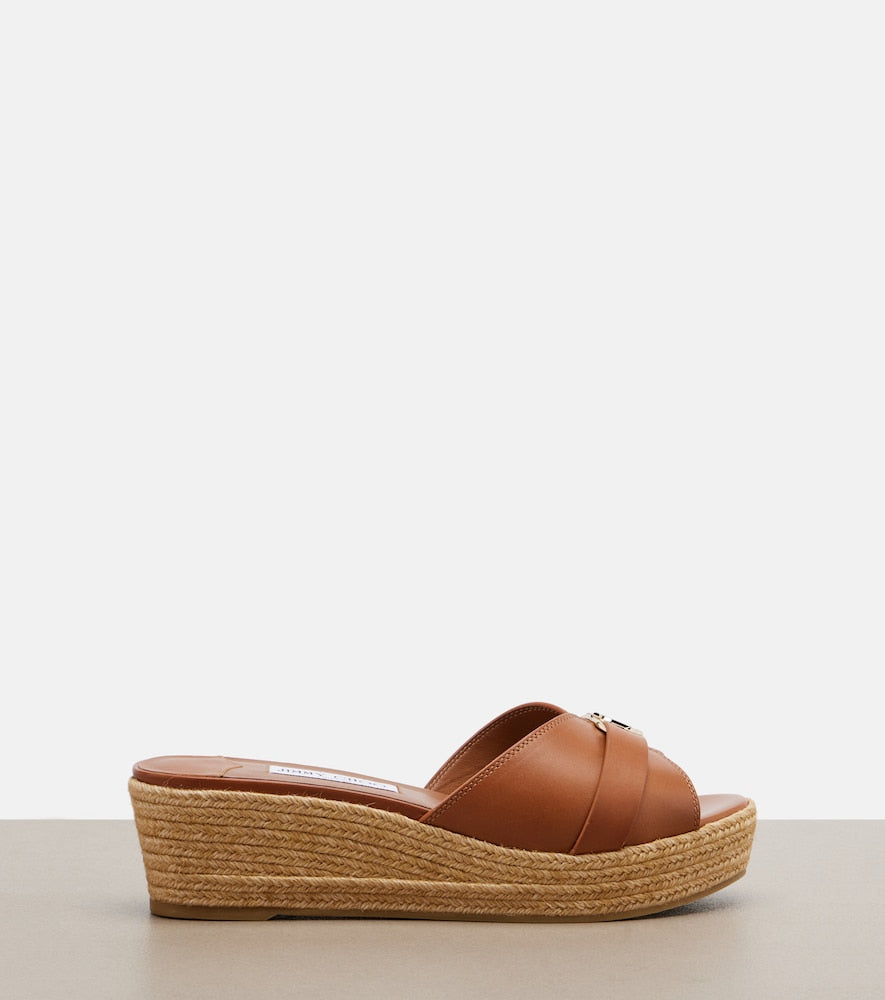 Jimmy Choo Leda leather espadrille wedges in Brown - High Espadrilles