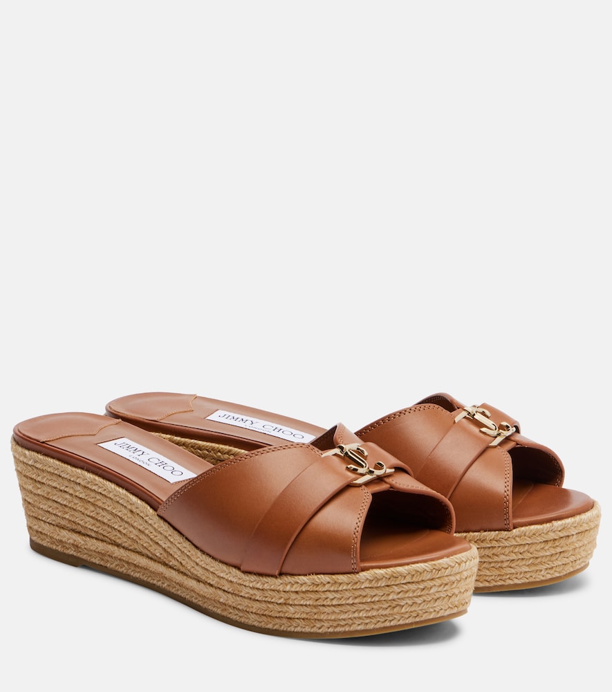 Jimmy Choo Leda leather espadrille wedges in Brown - High Espadrilles