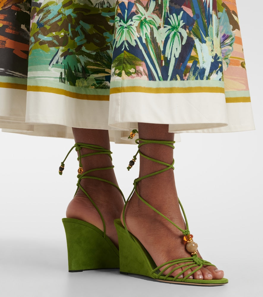 Jimmy Choo Lola embellished suede wedge sandals - Green Heeled Sandals