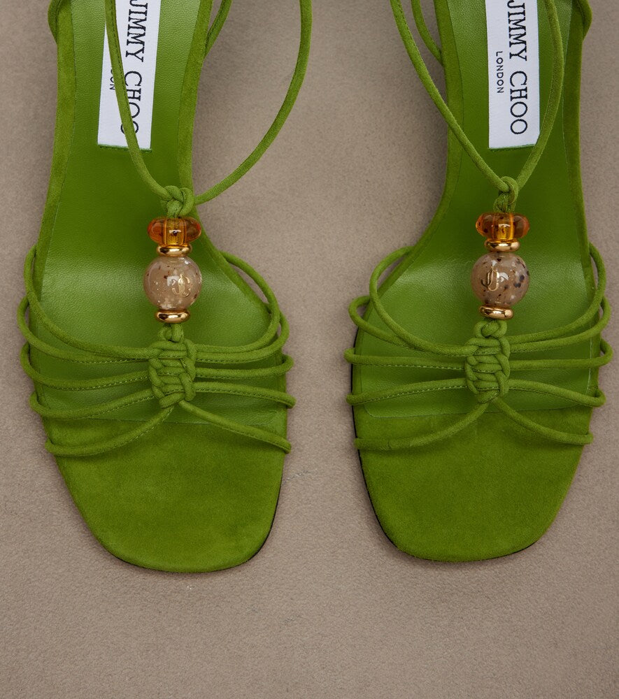 Jimmy Choo Lola embellished suede wedge sandals - Green Heeled Sandals