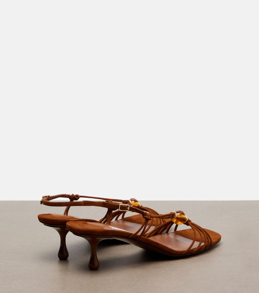 Jimmy Choo Lova embellished suede sandals (Brown) - Mid Heel Sandals