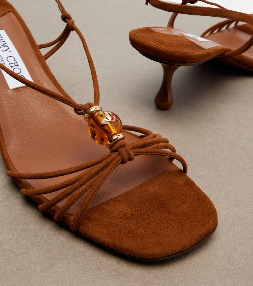 Jimmy Choo Lova embellished suede sandals (Brown) - Mid Heel Sandals