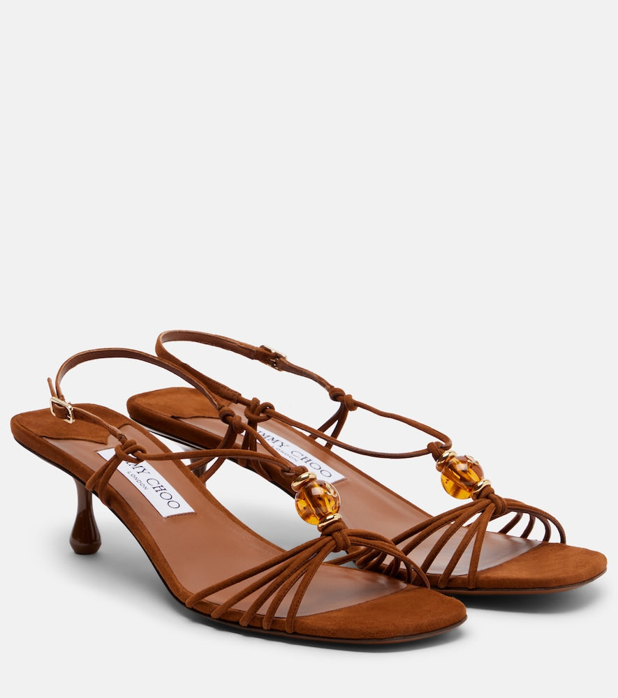 Jimmy Choo Lova embellished suede sandals (Brown) - Mid Heel Sandals