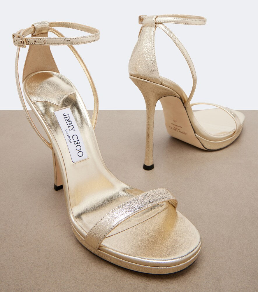 Gold Jimmy Choo Moza leather platform sandals - High-Heel Sandals
