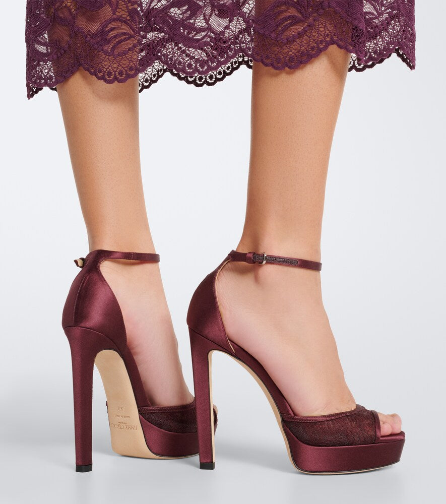 Jimmy Choo Pattie lace platform sandals - Burgundy High-Heel Sandals