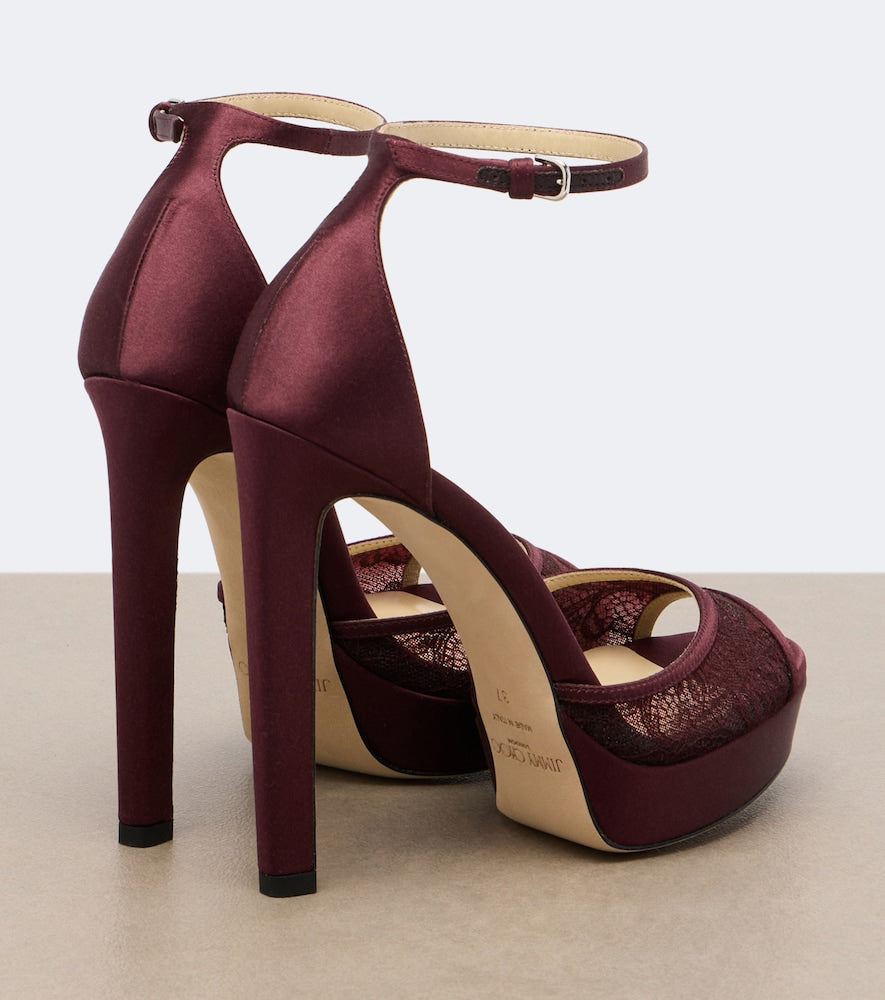 Jimmy Choo Pattie lace platform sandals - Burgundy High-Heel Sandals