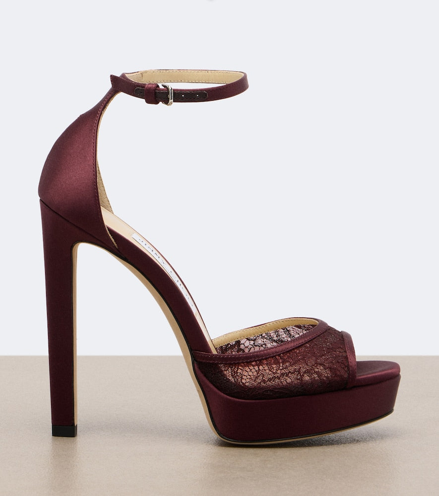Jimmy Choo Pattie lace platform sandals - Burgundy High-Heel Sandals