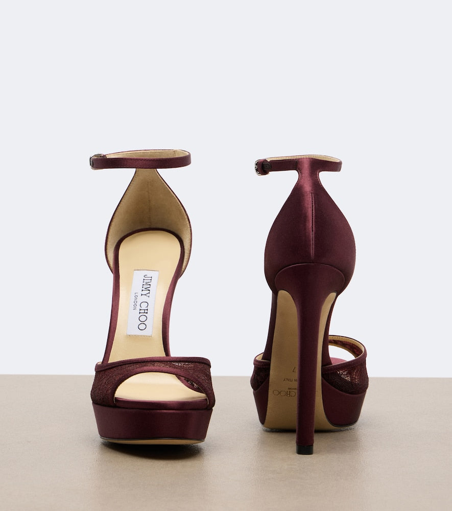 Jimmy Choo Pattie lace platform sandals - Burgundy High-Heel Sandals