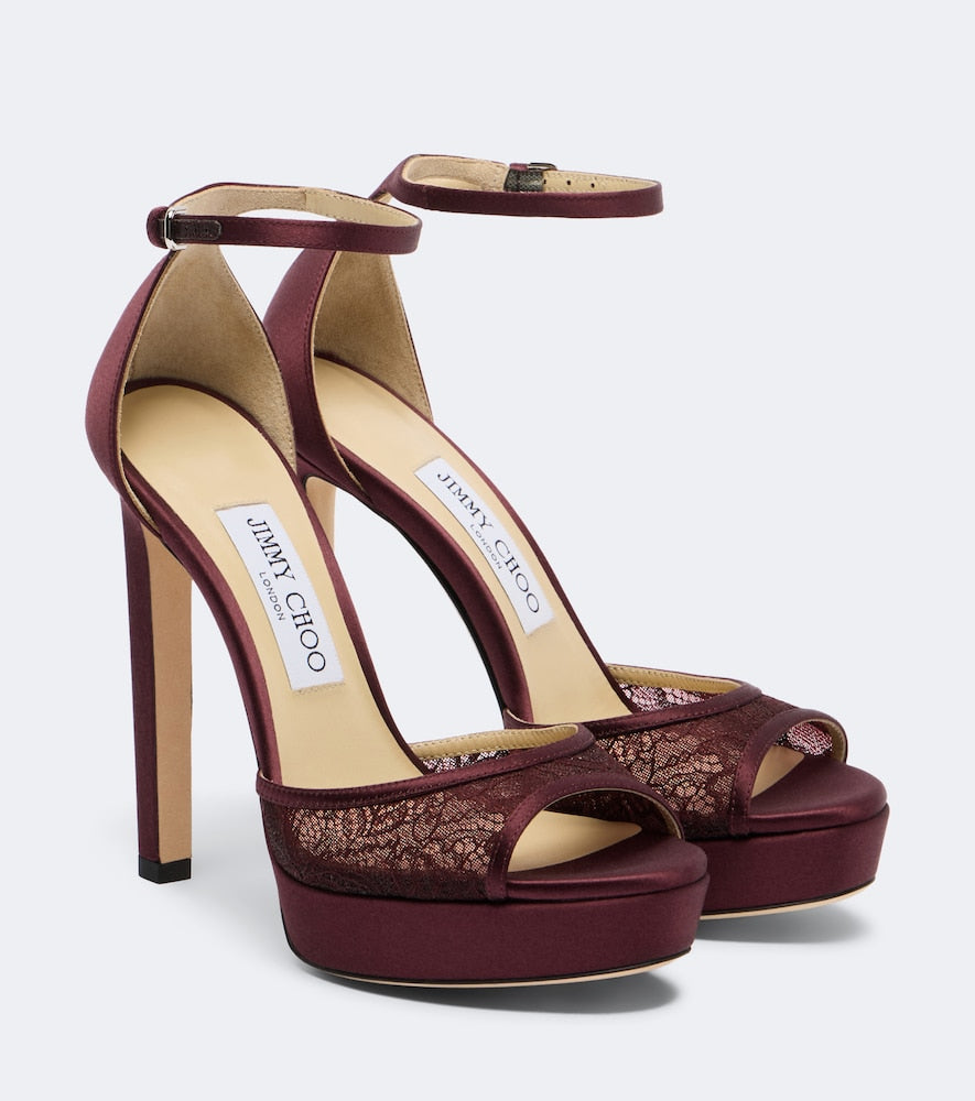 Jimmy Choo Pattie lace platform sandals - Burgundy High-Heel Sandals