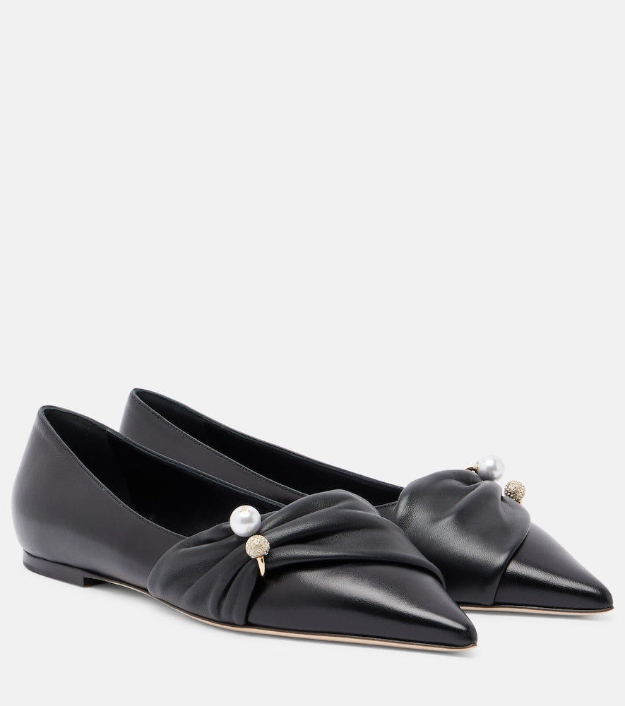 Black Jimmy Choo Rafi embellished leather ballet flats - Ballerina Flats