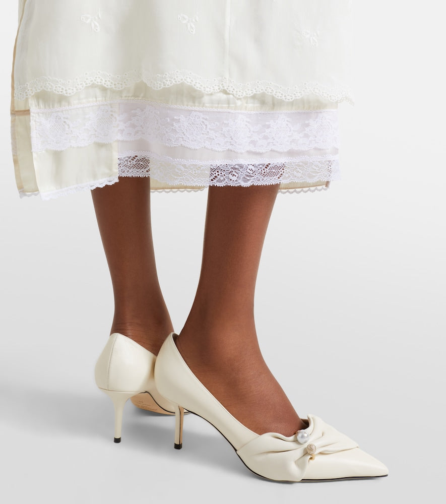 Jimmy Choo Rafi embellished leather pumps - White Mid Heel Pumps