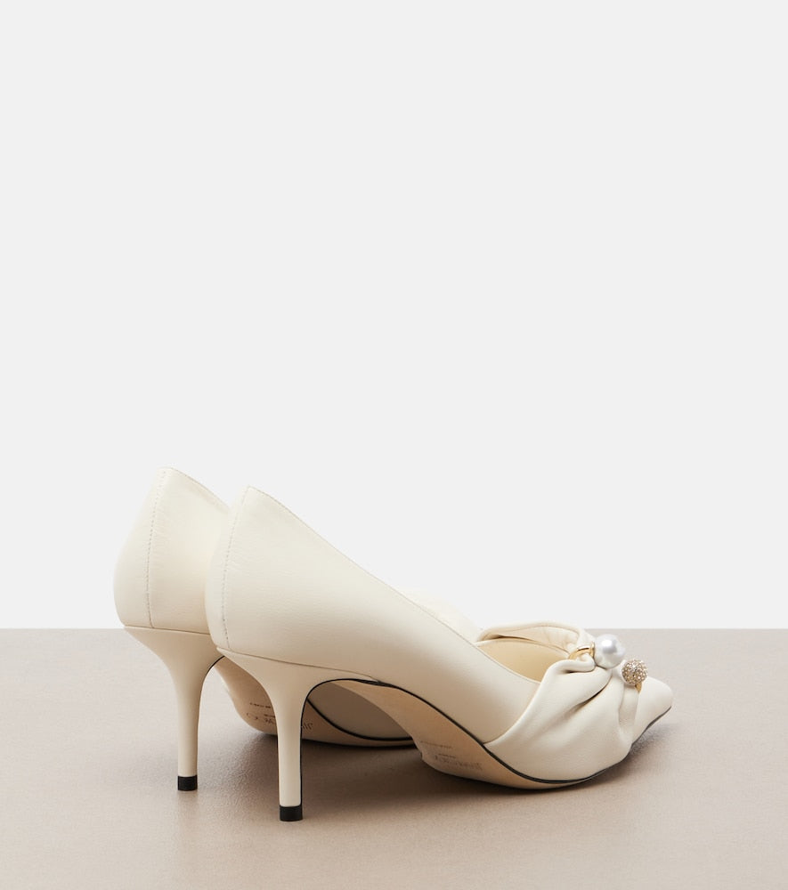 Jimmy Choo Rafi embellished leather pumps - White Mid Heel Pumps