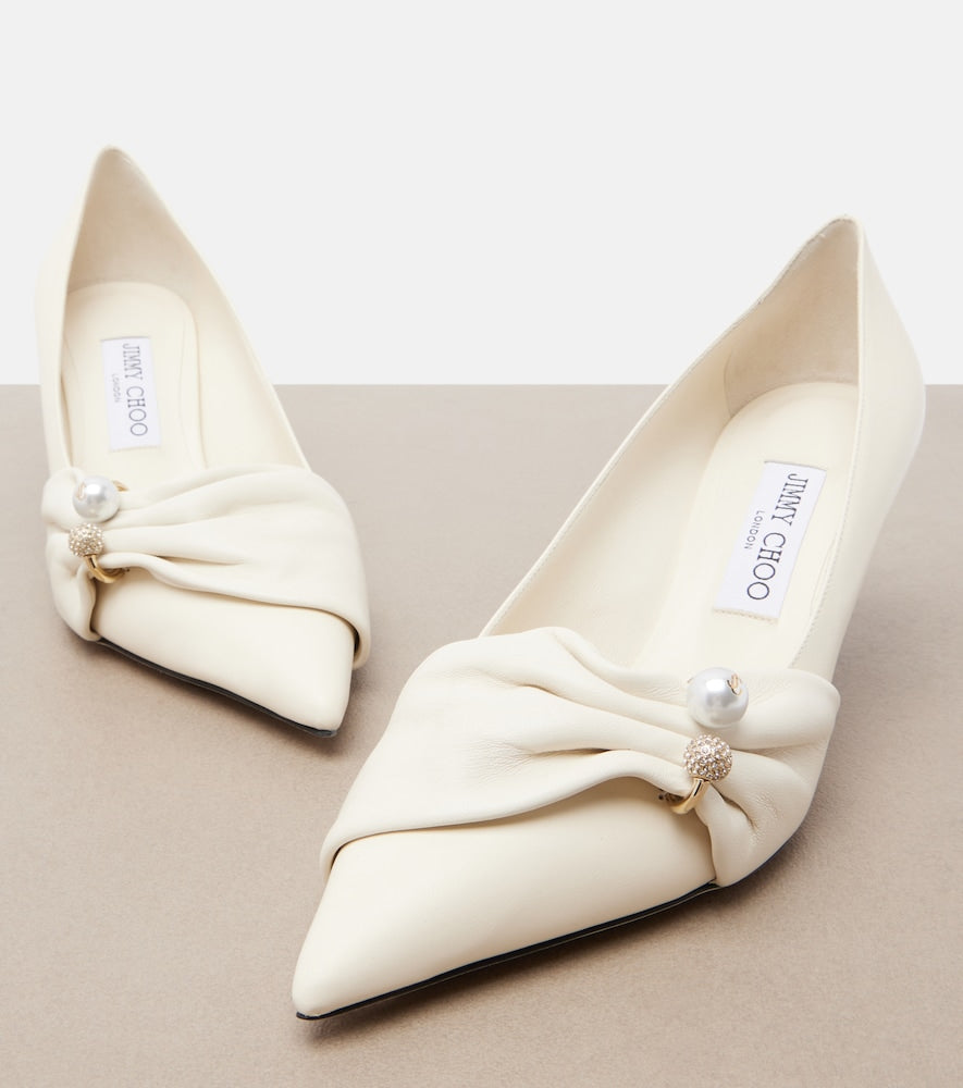 Jimmy Choo Rafi embellished leather pumps - White Mid Heel Pumps