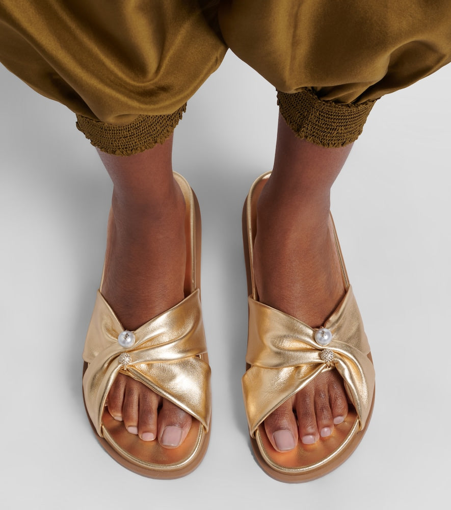 Jimmy Choo Rafi embellished metallic leather sandals (Gold) - Flat Sandals