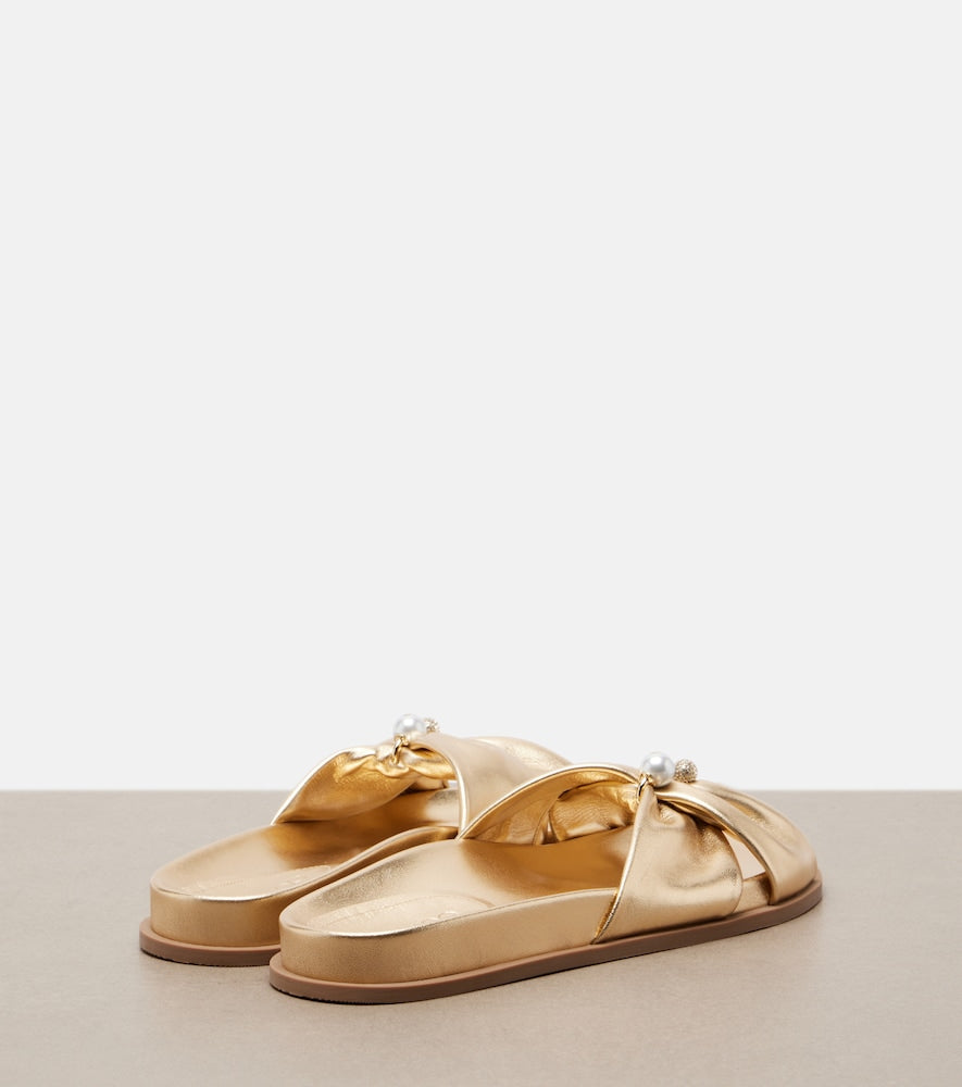 Jimmy Choo Rafi embellished metallic leather sandals (Gold) - Flat Sandals