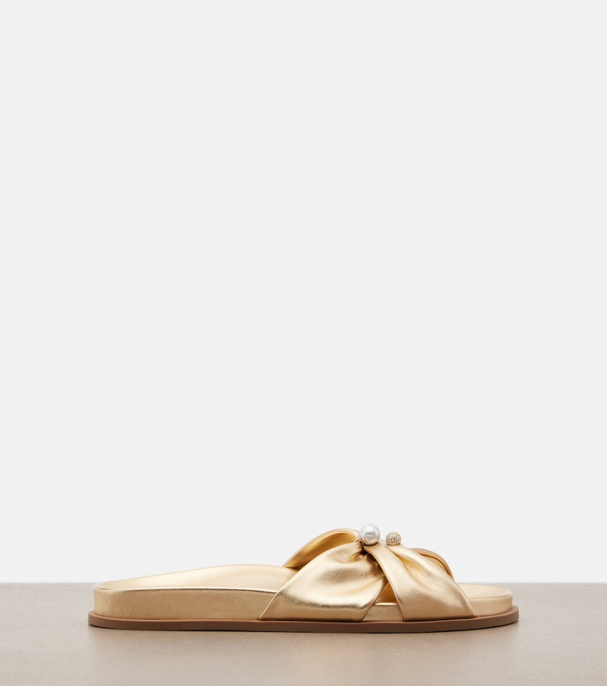 Jimmy Choo Rafi embellished metallic leather sandals (Gold) - Flat Sandals