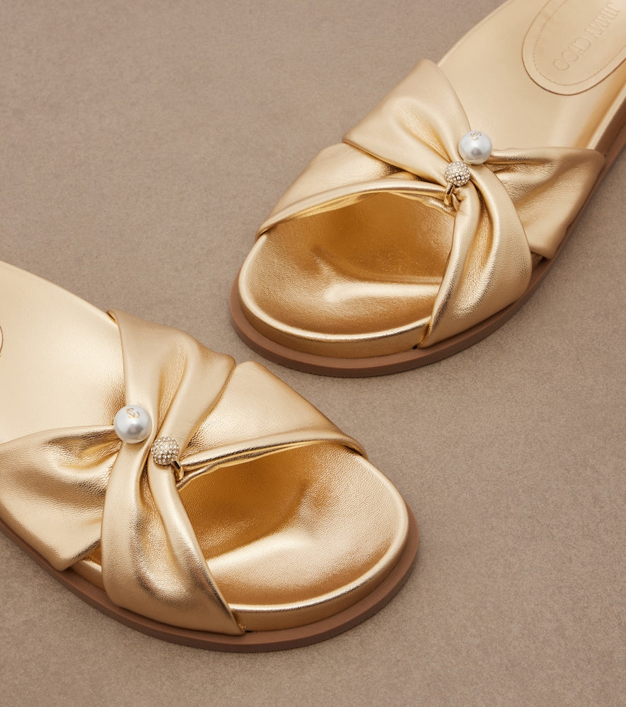 Jimmy Choo Rafi embellished metallic leather sandals (Gold) - Flat Sandals
