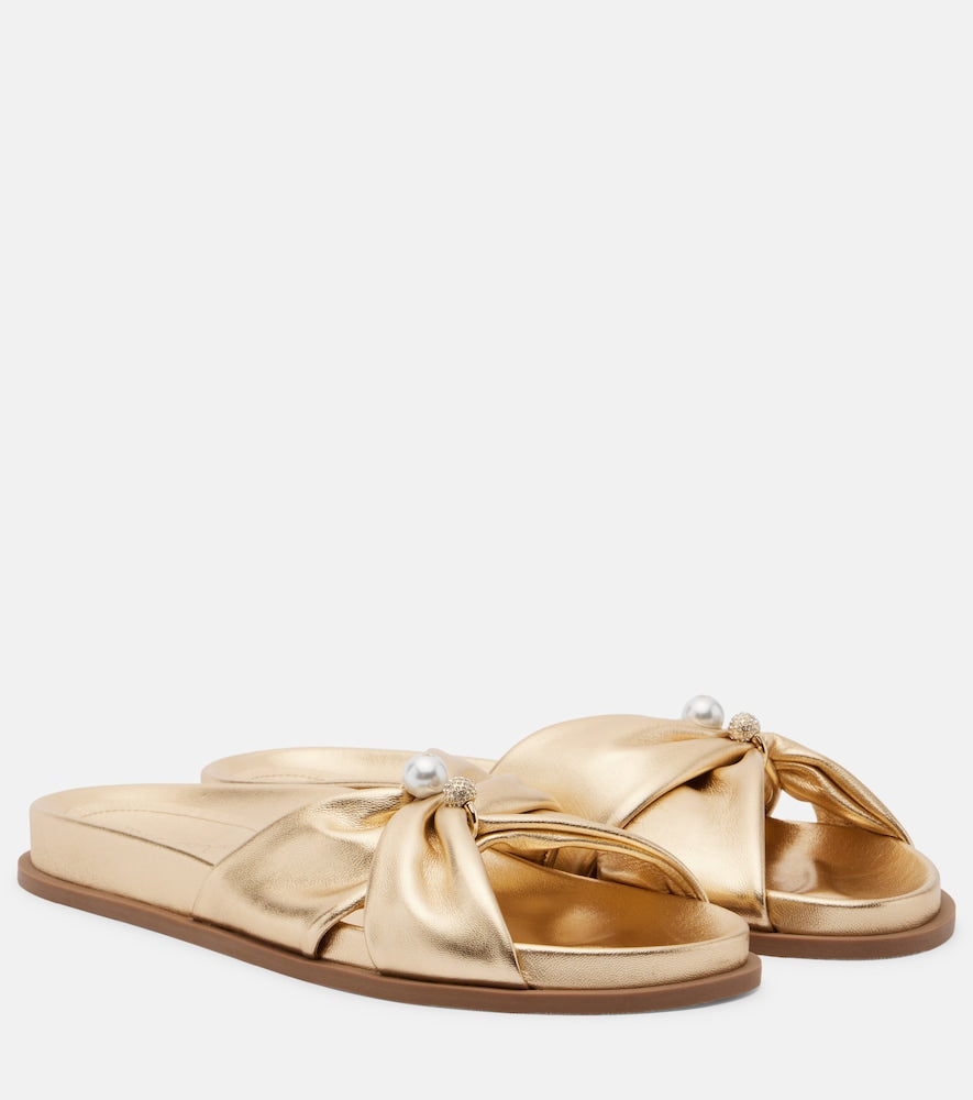 Jimmy Choo Rafi embellished metallic leather sandals (Gold) - Flat Sandals