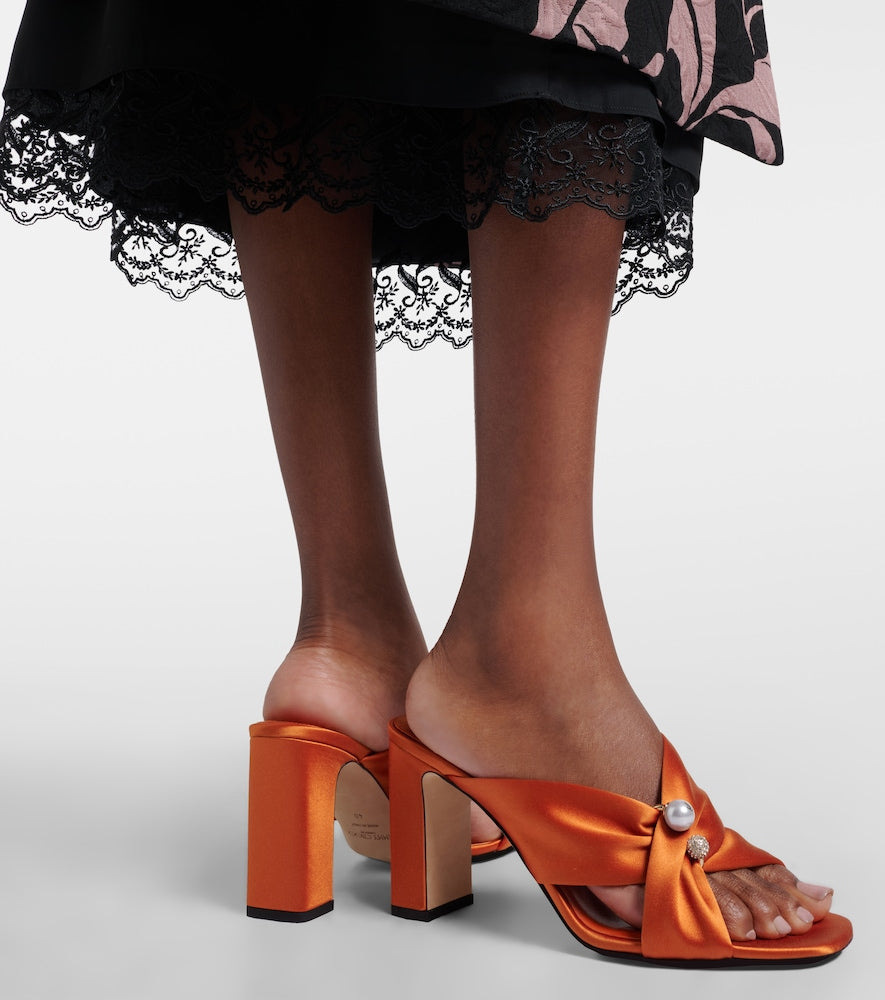 Orange Jimmy Choo Rafi embellished satin mules - Mid Heel Sandals