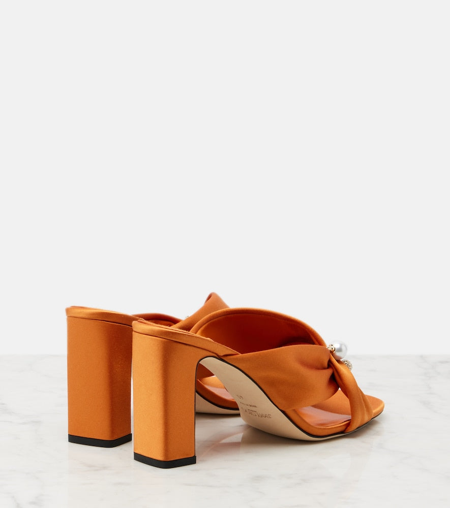 Orange Jimmy Choo Rafi embellished satin mules - Mid Heel Sandals