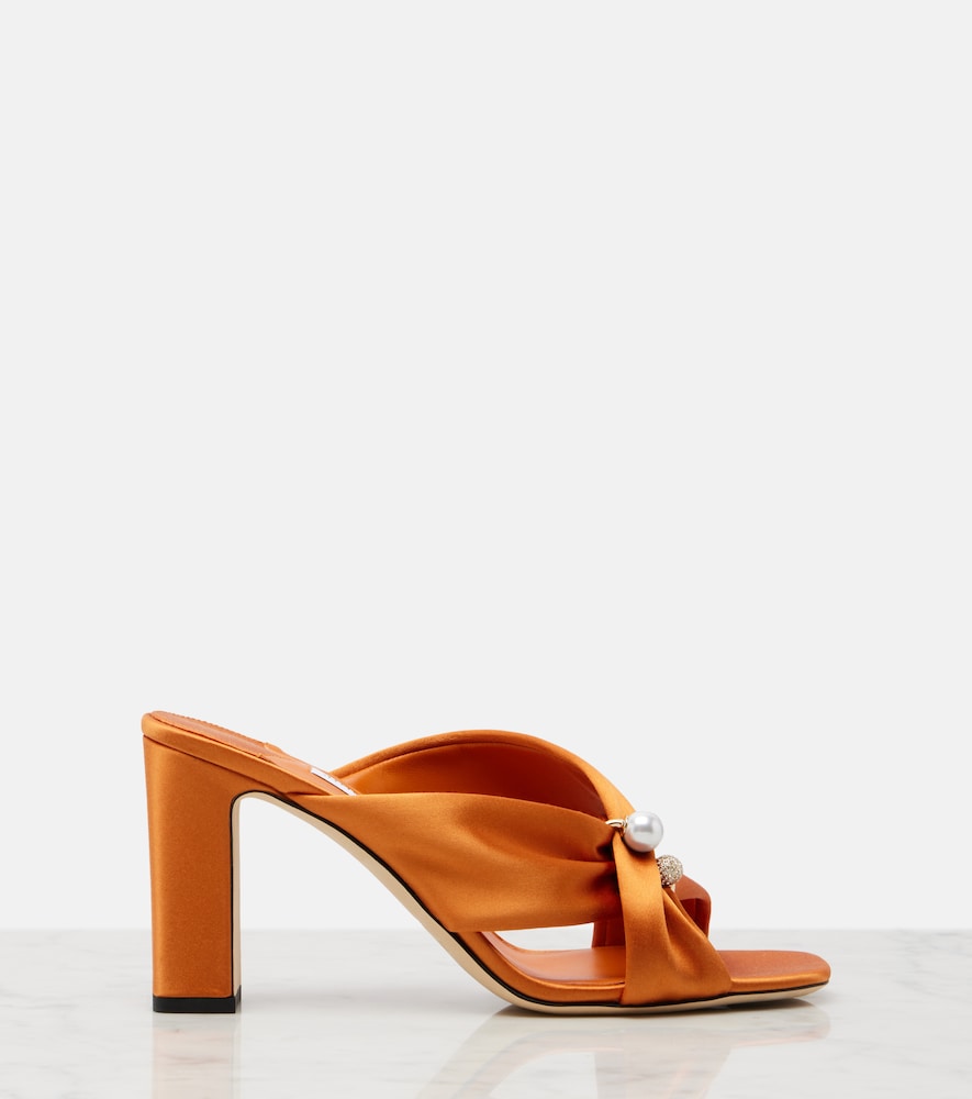 Orange Jimmy Choo Rafi embellished satin mules - Mid Heel Sandals
