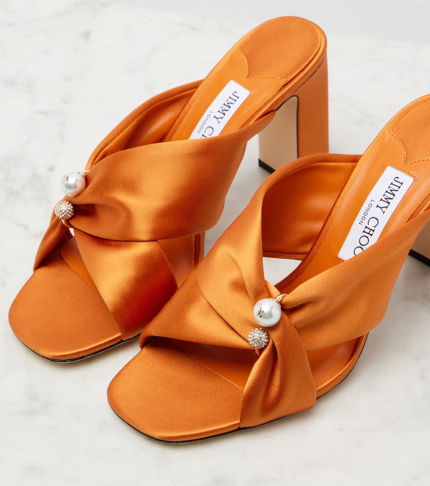 Orange Jimmy Choo Rafi embellished satin mules - Mid Heel Sandals
