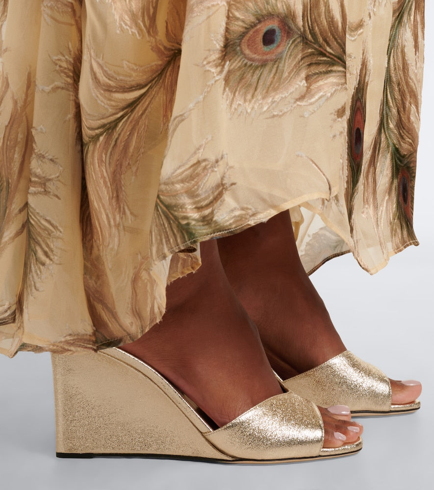 Gold Jimmy Choo Skye metallic leather wedge mules - High-Heel Sandals