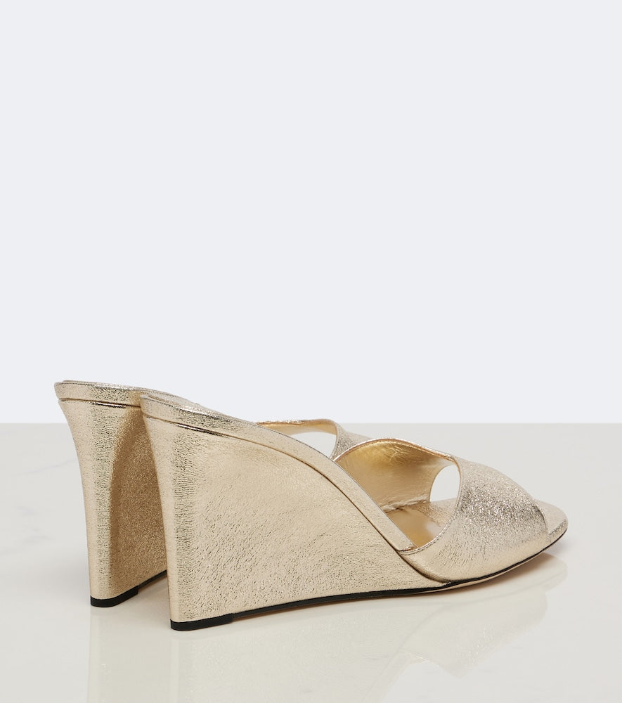 Gold Jimmy Choo Skye metallic leather wedge mules - High-Heel Sandals