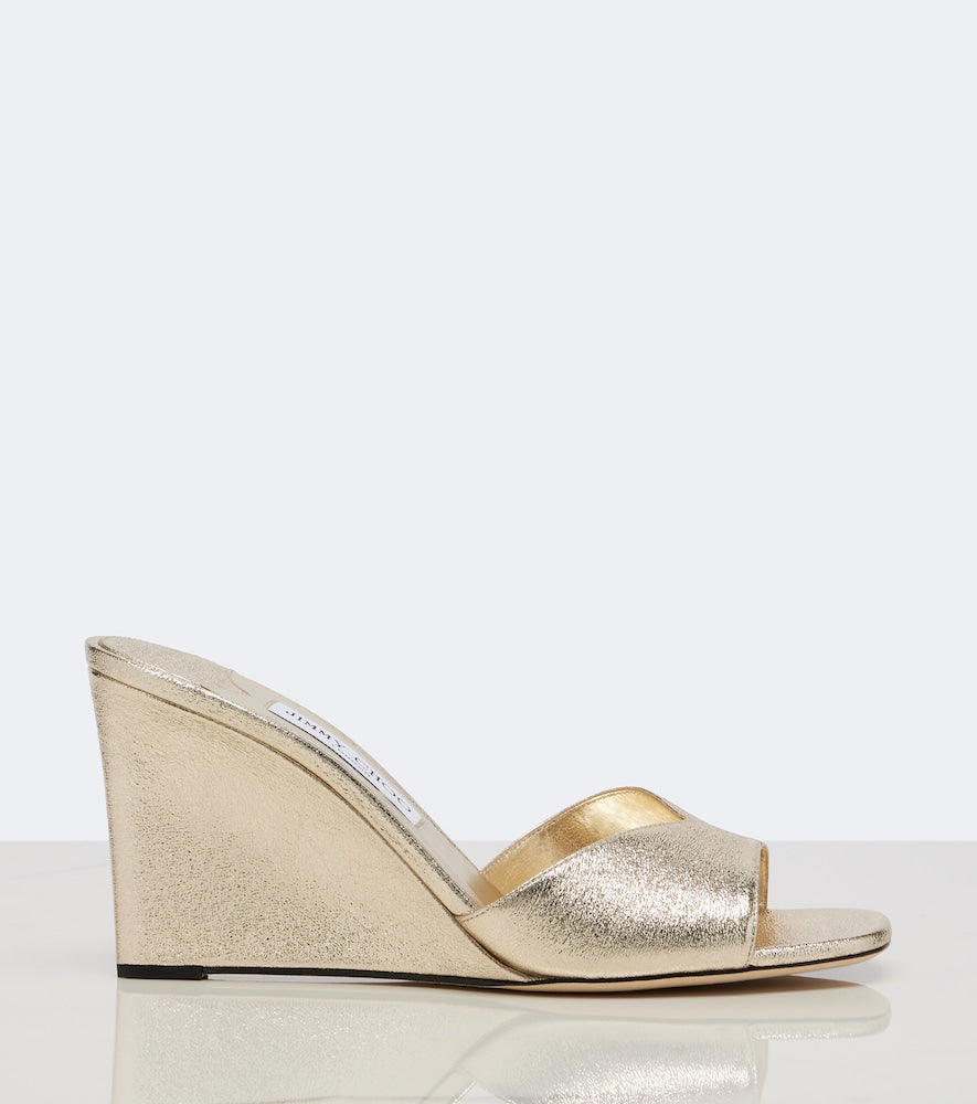 Gold Jimmy Choo Skye metallic leather wedge mules - High-Heel Sandals