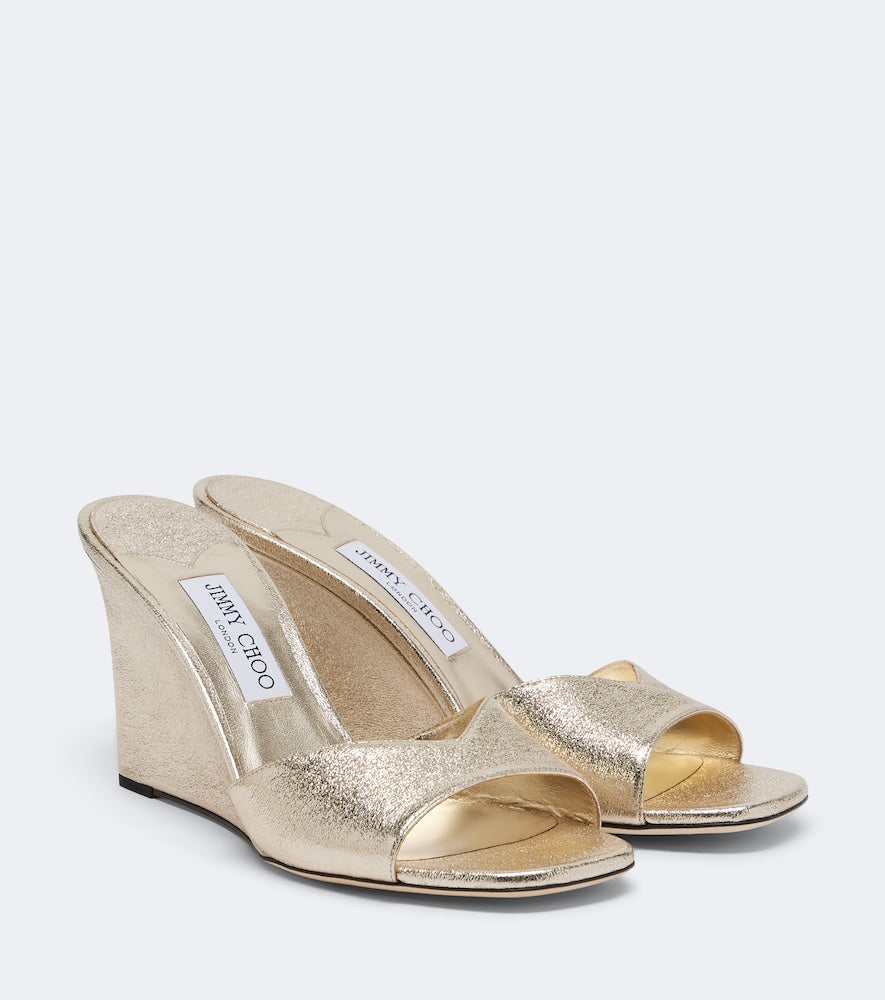 Gold Jimmy Choo Skye metallic leather wedge mules - High-Heel Sandals