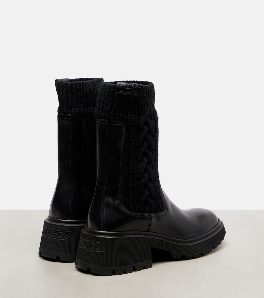 Jimmy Choo Tamia cable-knit leather ankle boots - Black Mid Heel Boots