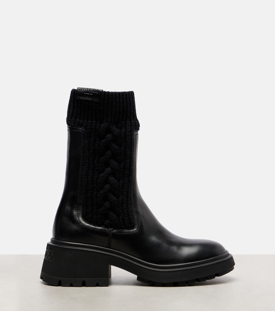 Jimmy Choo Tamia cable-knit leather ankle boots - Black Mid Heel Boots